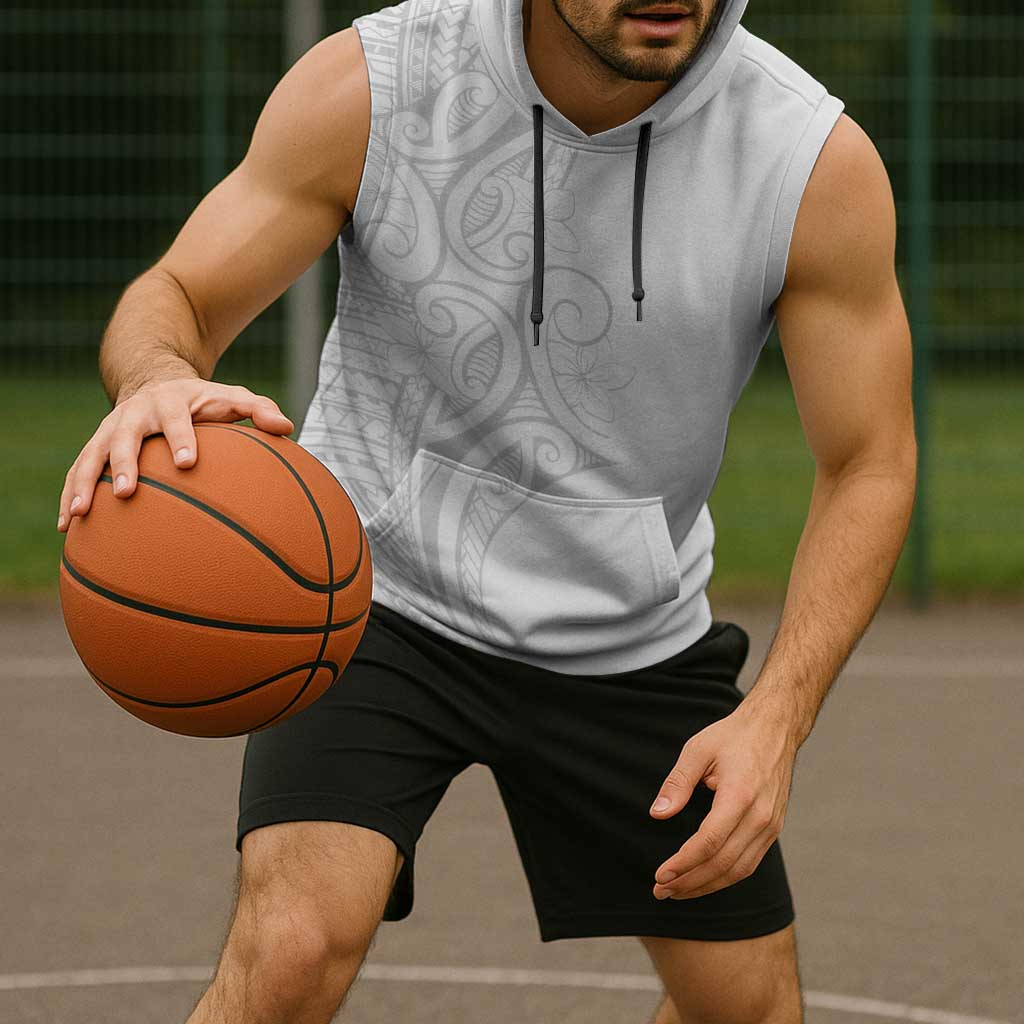 Polynesia White Sunday Sleeveless Hoodie Plumeria Polynesian Tribal Grey Color - Polynesian Pride