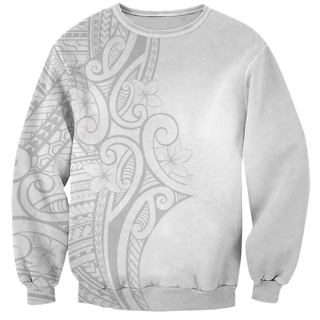 Polynesia White Sunday Sweatshirt Plumeria Polynesian Tribal Grey Color - Polynesian Pride