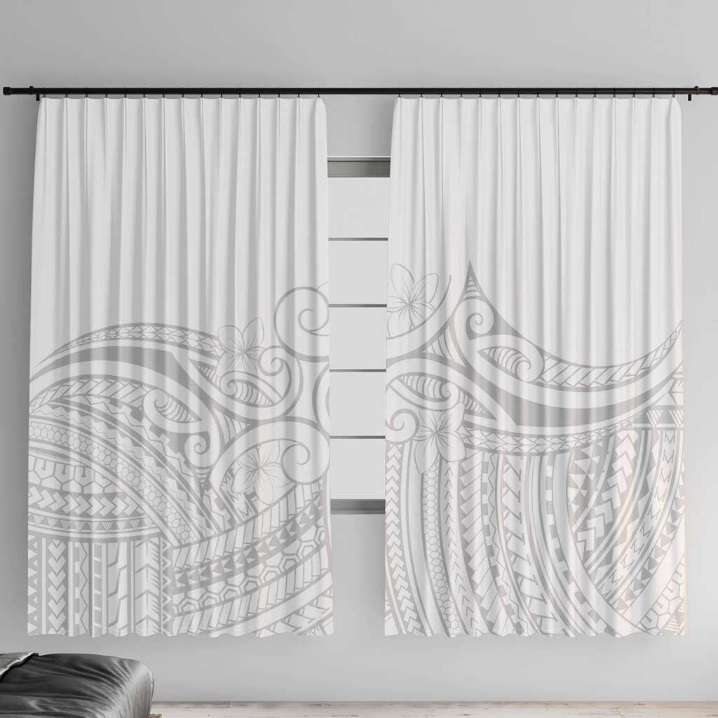 Polynesia White Sunday Window Curtain Plumeria Polynesian Tribal Grey Color - Polynesian Pride
