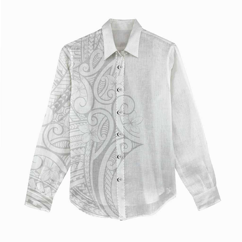 Polynesia White Sunday Women Casual Shirt Plumeria Polynesian Tribal Grey Color - Polynesian Pride
