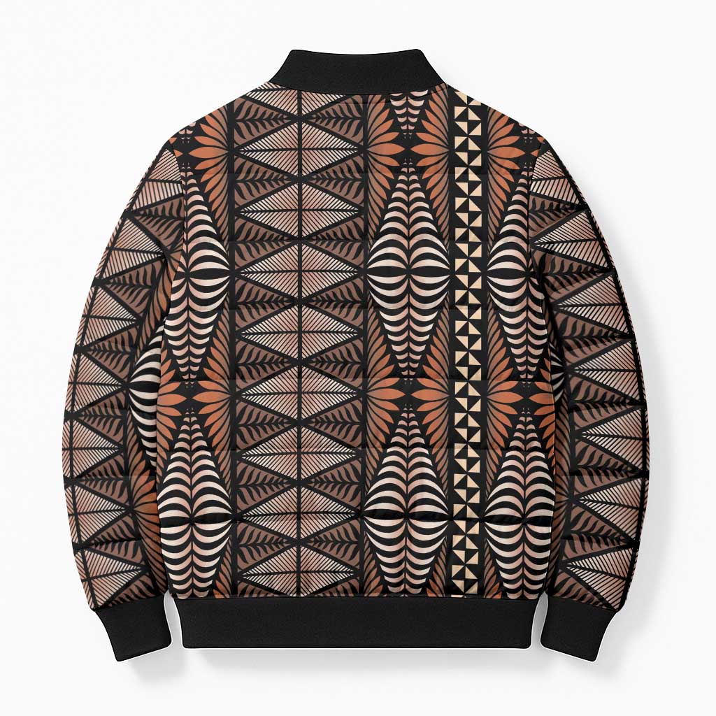 Malo e lelei Tonga Bomber Puffer Jacket Tongan Ngatu Vintage Brown - Polynesian Pride