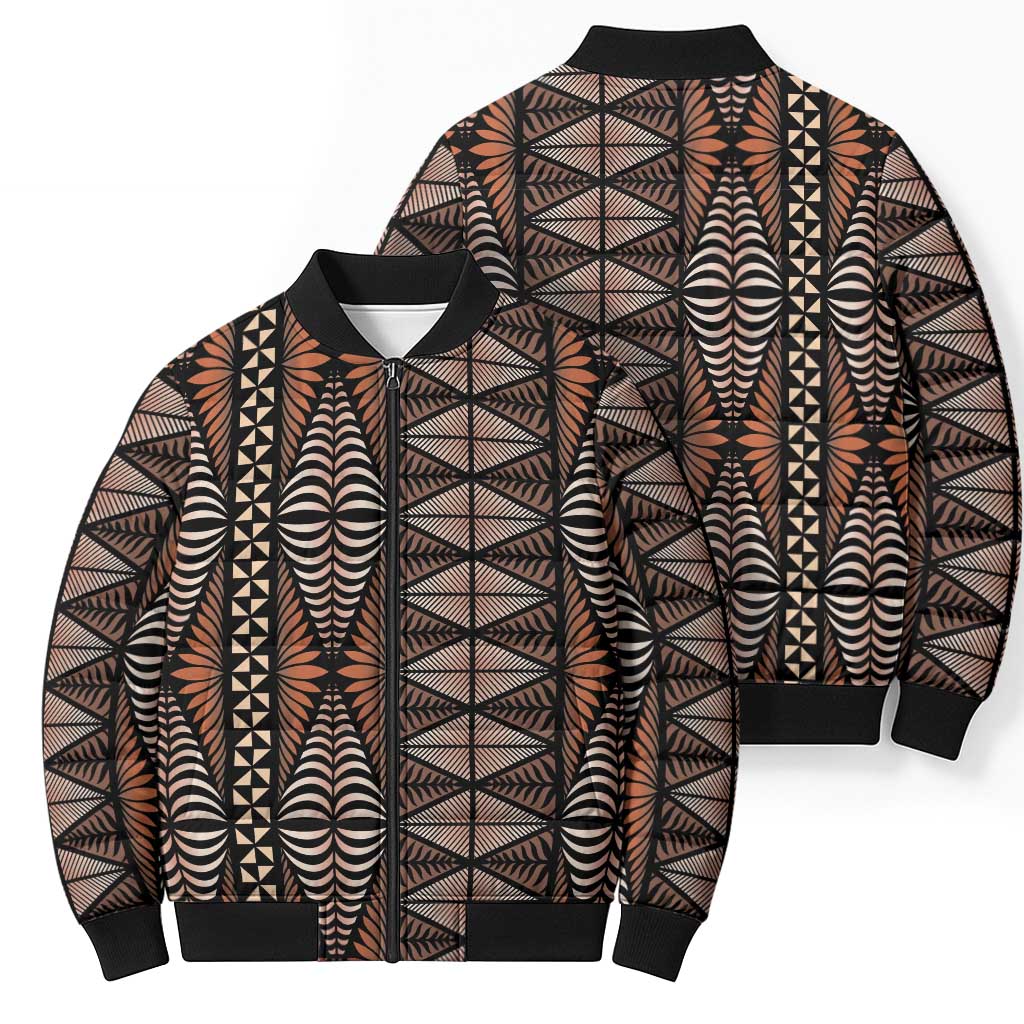 Malo e lelei Tonga Bomber Puffer Jacket Tongan Ngatu Vintage Brown - Polynesian Pride