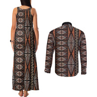 Malo e lelei Tonga Couples Matching Tank Maxi Dress and Long Sleeve Button Shirt Tongan Ngatu Vintage Brown - Polynesian Pride