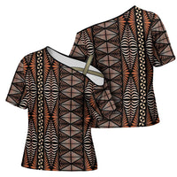 Malo e lelei Tonga Cross Shoulder Shirt Tongan Ngatu Vintage Brown - Polynesian Pride