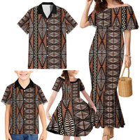 Malo e lelei Tonga Family Matching Mermaid Dress and Hawaiian Shirt Tongan Ngatu Vintage Brown - Polynesian Pride