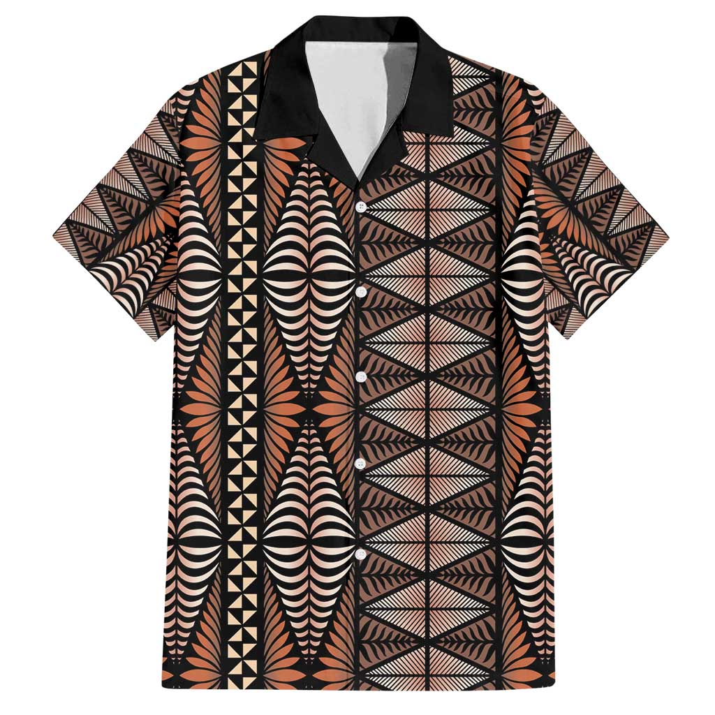 Malo e lelei Tonga Family Matching Off Shoulder Short Dress and Hawaiian Shirt Tongan Ngatu Vintage Brown - Polynesian Pride