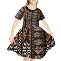 Malo e lelei Tonga Kid Short Sleeve Dress Tongan Ngatu Vintage Brown - Polynesian Pride