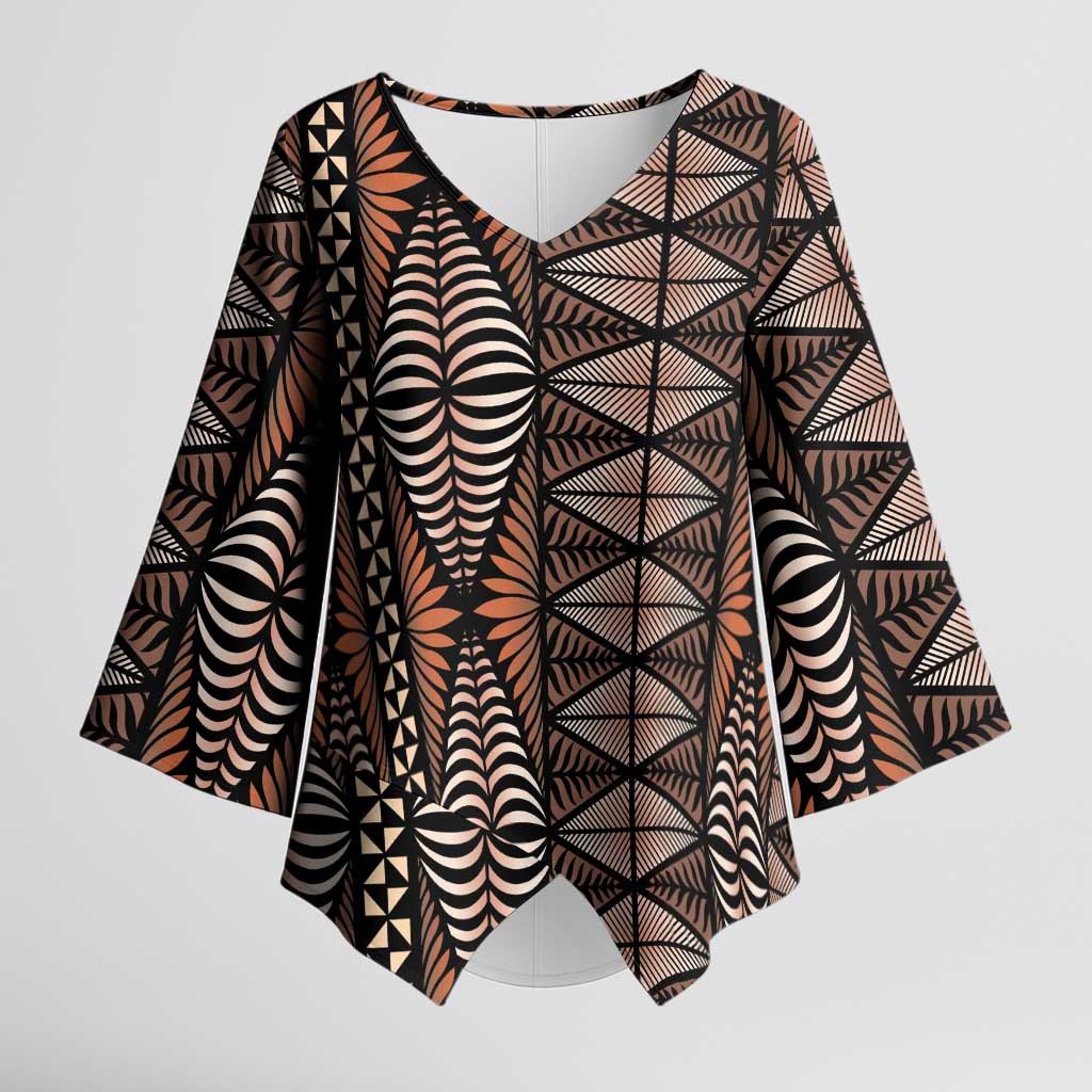 Malo e lelei Tonga Kimono Sleeve Blouse Tongan Ngatu Vintage Brown - Polynesian Pride