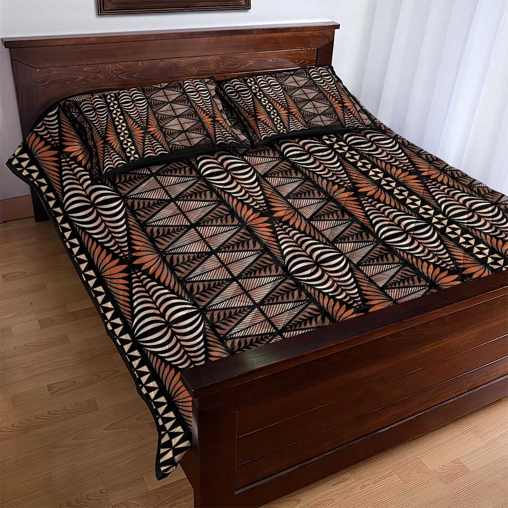 Malo e lelei Tonga Quilt Bed Set Tongan Ngatu Vintage Brown LT14 - Polynesian Pride