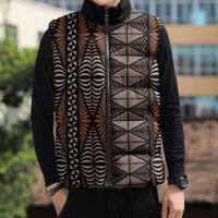 Malo e lelei Tonga Sleeveless Puffer Jacket Tongan Ngatu Vintage Brown - Polynesian Pride