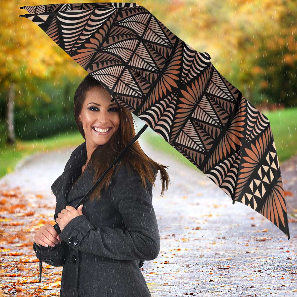 Malo e lelei Tonga Umbrella Tongan Ngatu Vintage Brown - Polynesian Pride