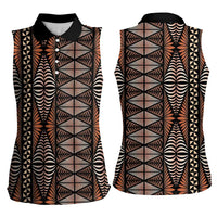 Malo e lelei Tonga Women Sleeveless Polo Shirt Tongan Ngatu Vintage Brown - Polynesian Pride