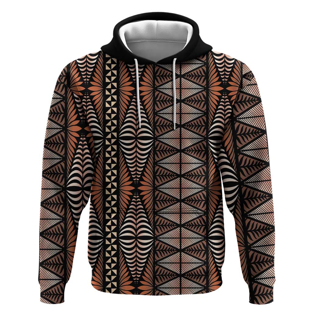 Malo e lelei Tonga Zip Hoodie Tongan Ngatu Vintage Brown - Polynesian Pride