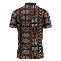 Malo e lelei Tonga Zipper Polo Shirt Tongan Ngatu Vintage Brown - Polynesian Pride