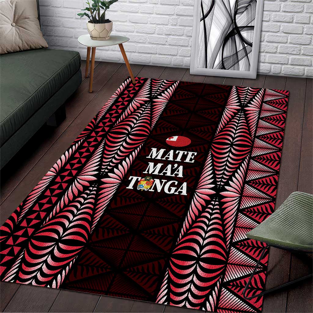 Tonga Rugby Area Rug 2025 Mate Maa Tonga Ngatu Motif LT14 Red - Polynesian Pride