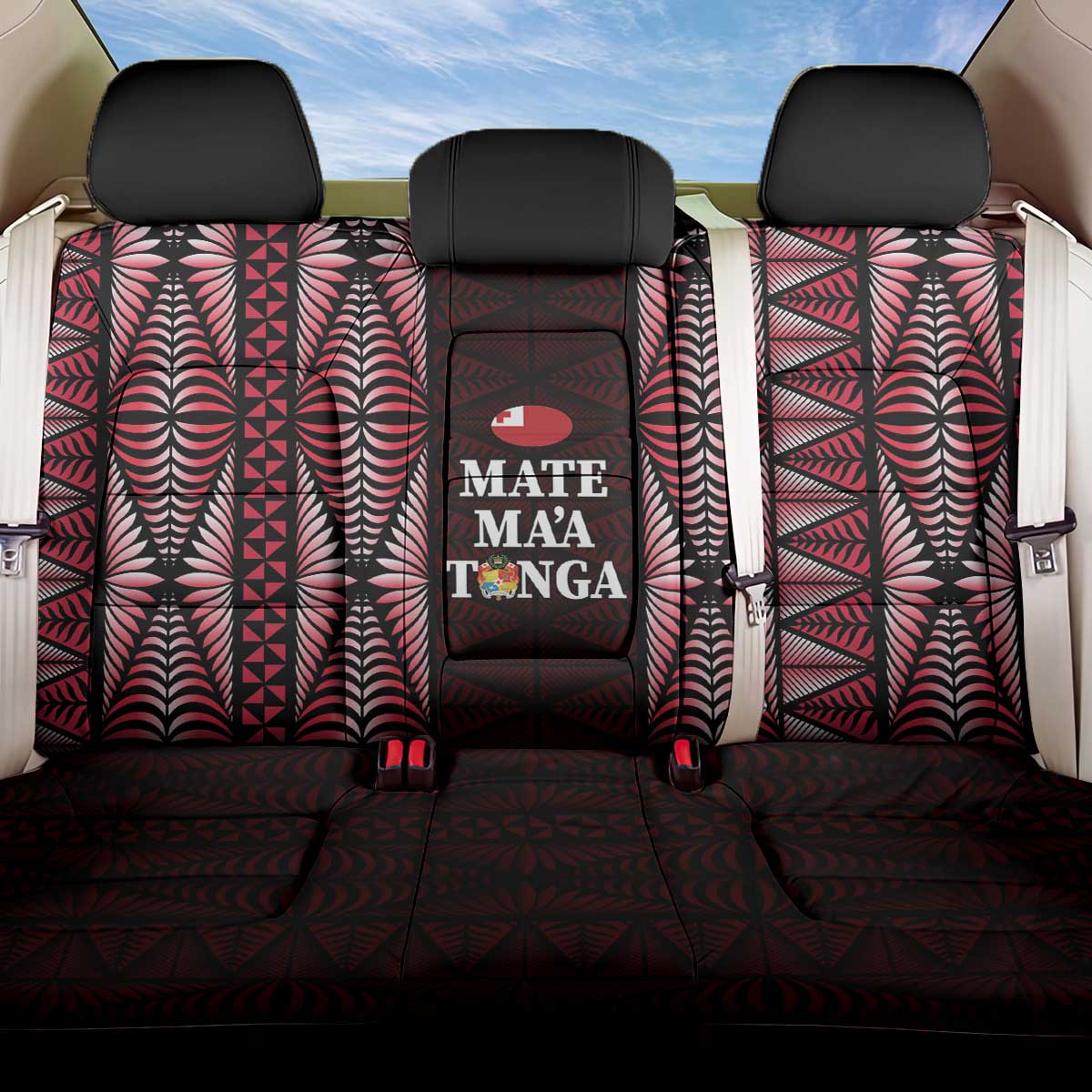 Tonga Rugby Back Car Seat Cover 2025 Mate Maa Tonga Ngatu Motif LT14 One Size Red - Polynesian Pride