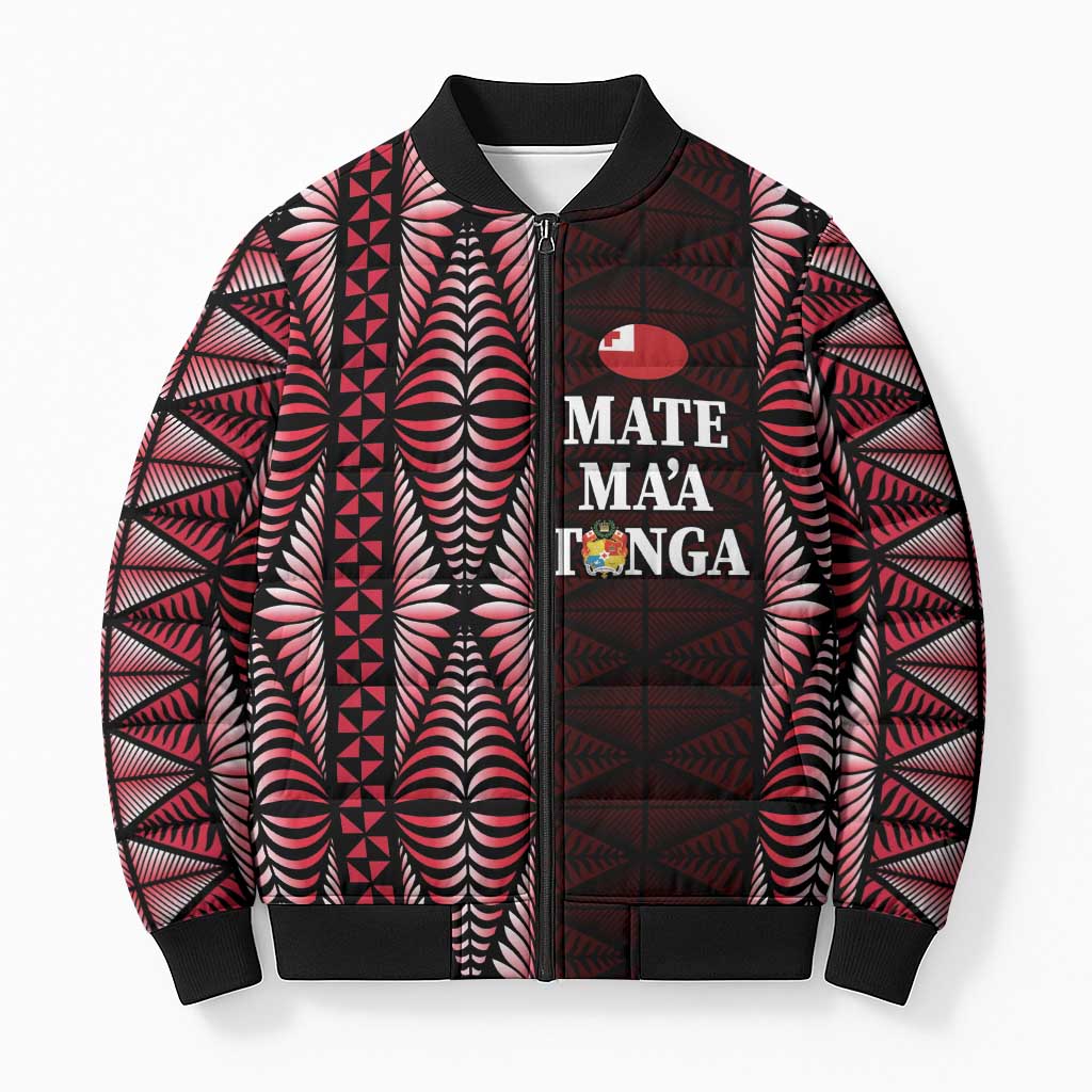 Tonga Rugby Personalised Bomber Puffer Jacket 2025 Mate Maa Tonga Ngatu Motif - Polynesian Pride