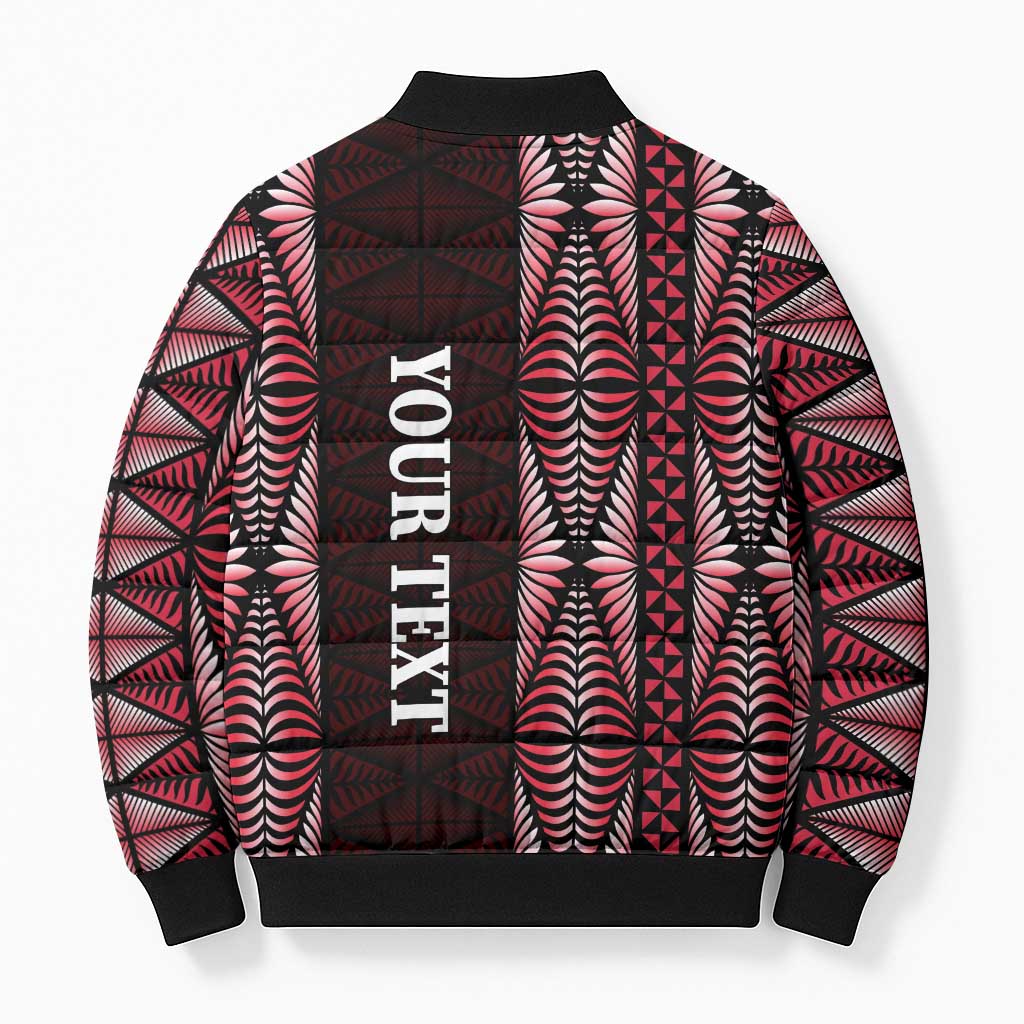 Tonga Rugby Personalised Bomber Puffer Jacket 2025 Mate Maa Tonga Ngatu Motif - Polynesian Pride