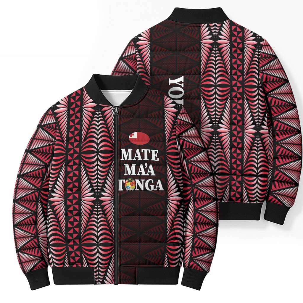 Tonga Rugby Personalised Bomber Puffer Jacket 2025 Mate Maa Tonga Ngatu Motif - Polynesian Pride