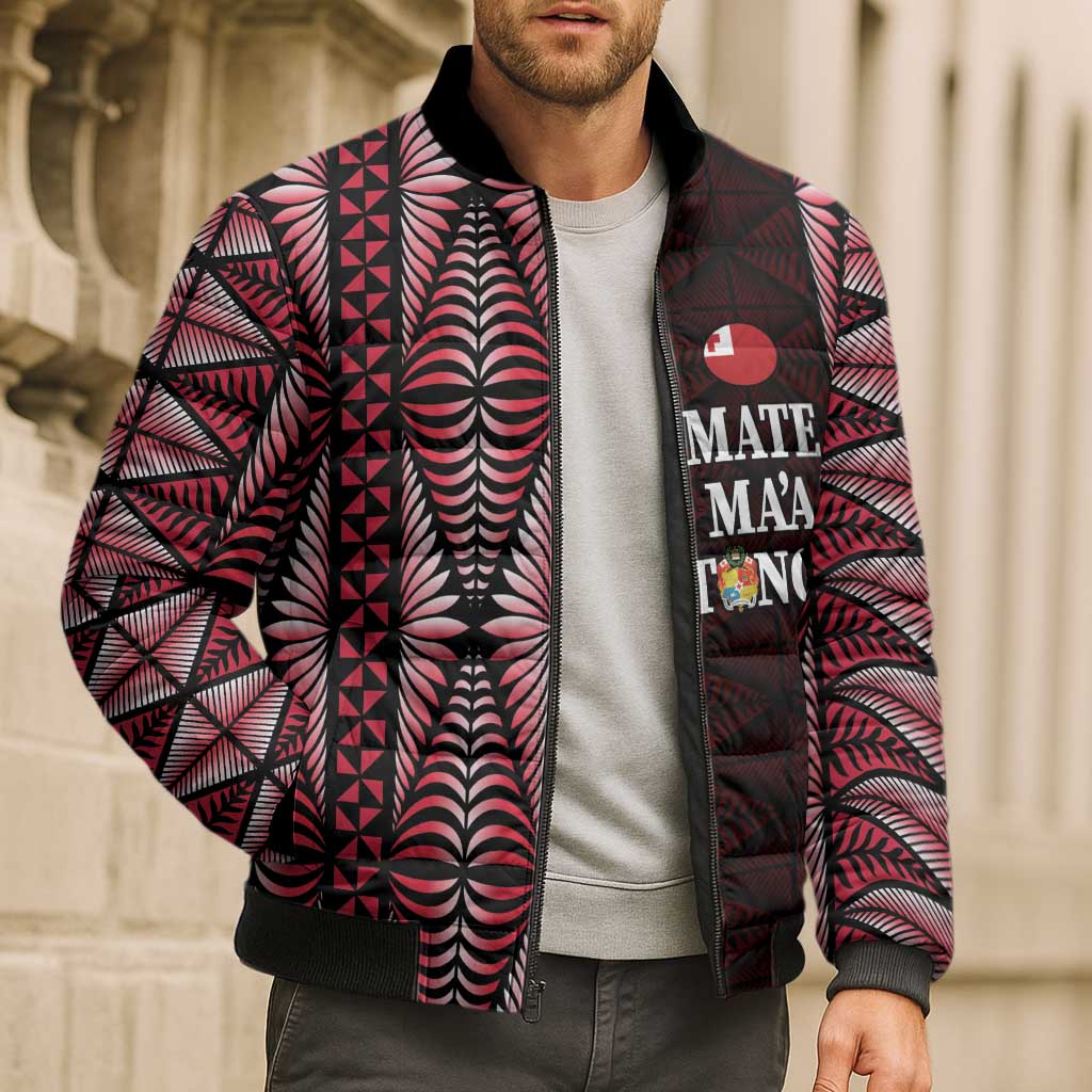 Tonga Rugby Personalised Bomber Puffer Jacket 2025 Mate Maa Tonga Ngatu Motif - Polynesian Pride