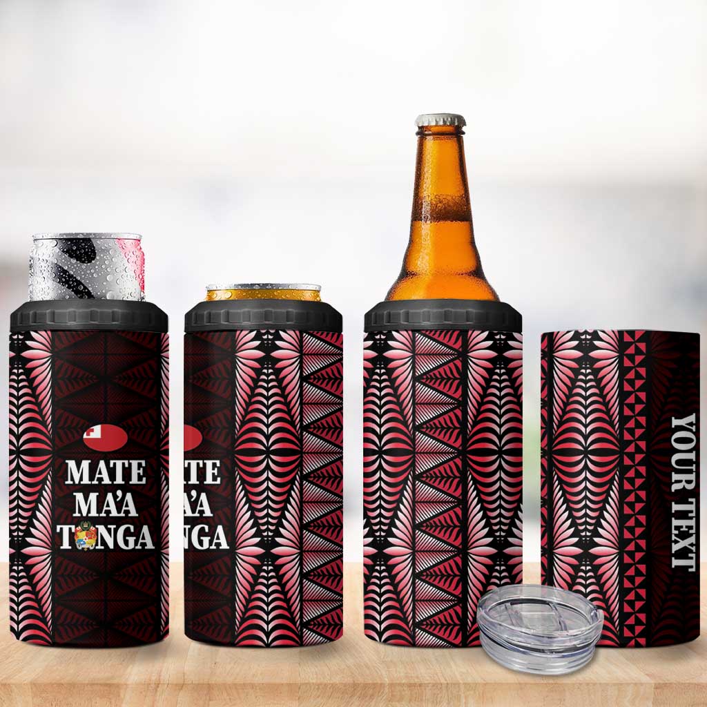 Tonga Rugby Personalised 4 in 1 Can Cooler Tumbler 2025 Mate Maa Tonga Ngatu Motif - Polynesian Pride