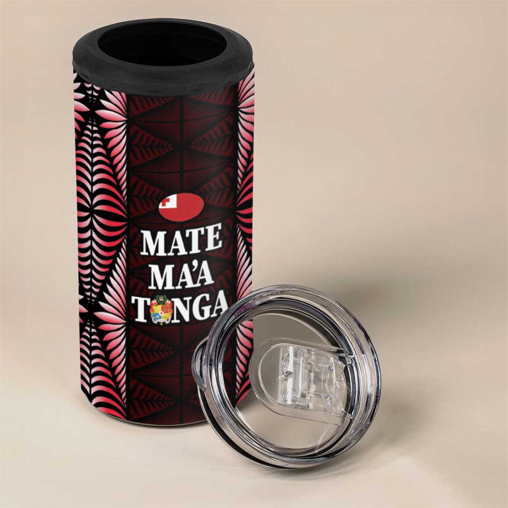 Tonga Rugby Personalised 4 in 1 Can Cooler Tumbler 2025 Mate Maa Tonga Ngatu Motif - Polynesian Pride