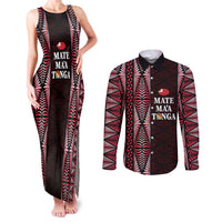 Tonga Rugby Personalised Couples Matching Tank Maxi Dress and Long Sleeve Button Shirt 2025 Mate Maa Tonga Ngatu Motif - Polynesian Pride