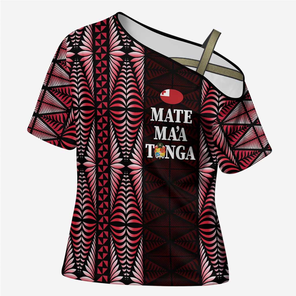 Tonga Rugby Personalised Cross Shoulder Shirt 2025 Mate Maa Tonga Ngatu Motif - Polynesian Pride