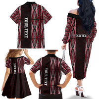 Tonga Rugby Personalised Family Matching Off The Shoulder Long Sleeve Dress and Hawaiian Shirt 2025 Mate Maa Tonga Ngatu Motif - Polynesian Pride