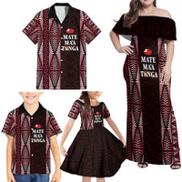 Tonga Rugby Personalised Family Matching Off Shoulder Maxi Dress and Hawaiian Shirt 2025 Mate Maa Tonga Ngatu Motif - Polynesian Pride