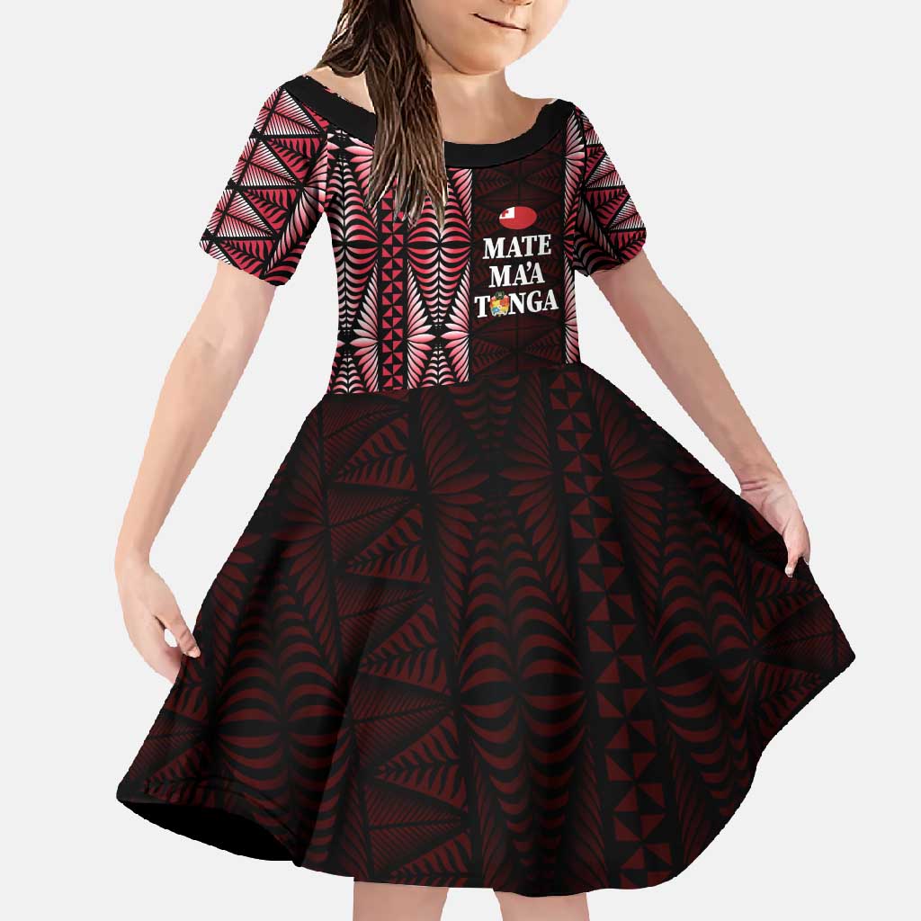 Tonga Rugby Personalised Family Matching Short Sleeve Bodycon Dress and Hawaiian Shirt 2025 Mate Maa Tonga Ngatu Motif - Polynesian Pride