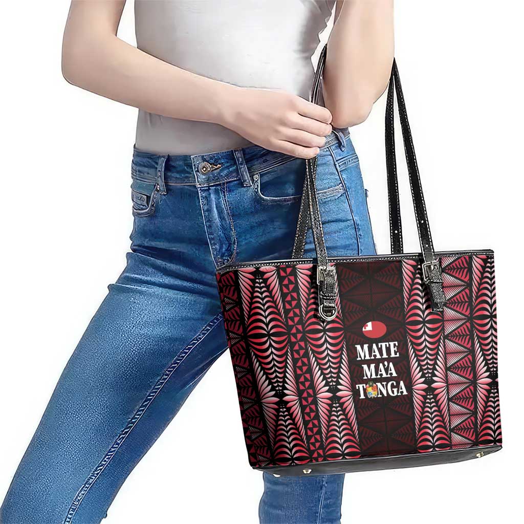 Tonga Rugby Leather Tote Bag 2025 Mate Maa Tonga Ngatu Motif - Polynesian Pride