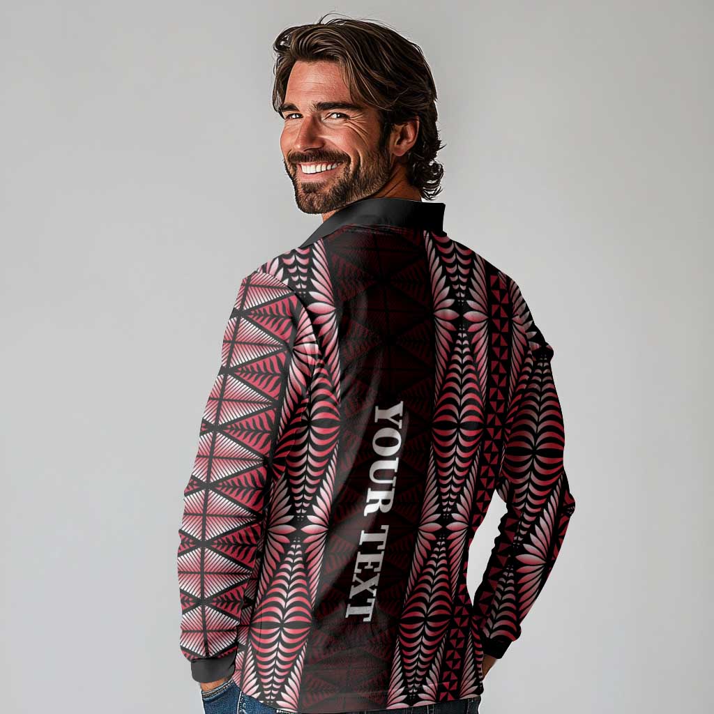 Tonga Rugby Personalised Long Sleeve Polo Shirt 2025 Mate Maa Tonga Ngatu Motif - Polynesian Pride