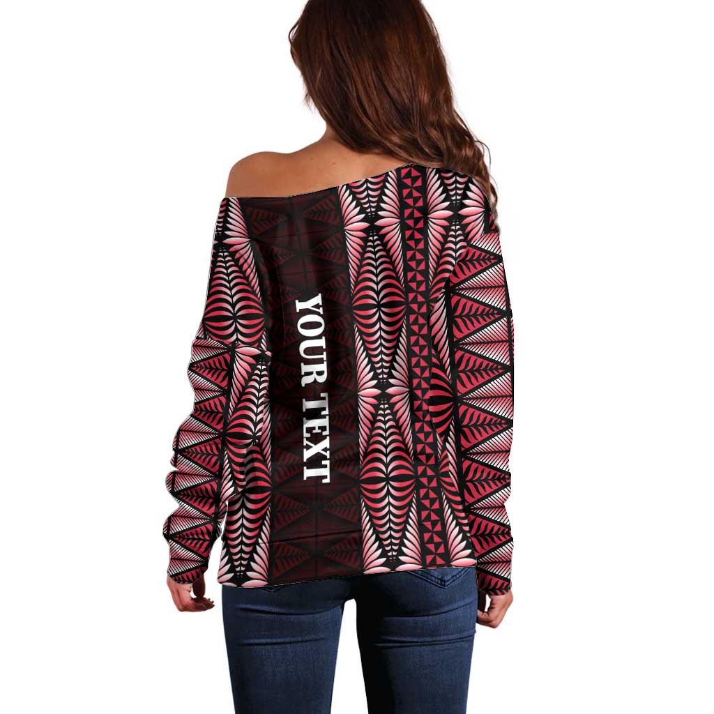 Tonga Rugby Personalised Off Shoulder Sweater 2025 Mate Maa Tonga Ngatu Motif LT14 - Polynesian Pride
