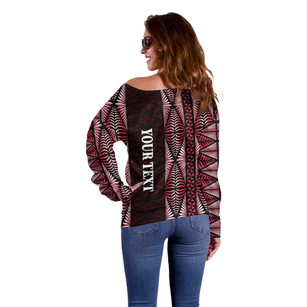 Tonga Rugby Personalised Off Shoulder Sweater 2025 Mate Maa Tonga Ngatu Motif LT14 - Polynesian Pride