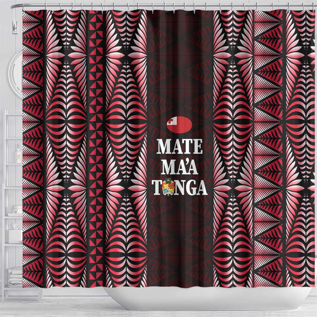 Tonga Rugby Shower Curtain 2025 Mate Maa Tonga Ngatu Motif - Polynesian Pride