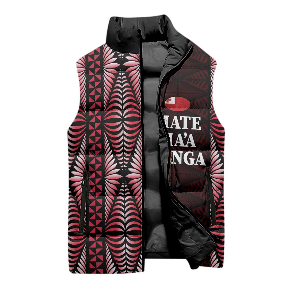 Tonga Rugby Personalised Sleeveless Puffer Jacket 2025 Mate Maa Tonga Ngatu Motif - Polynesian Pride