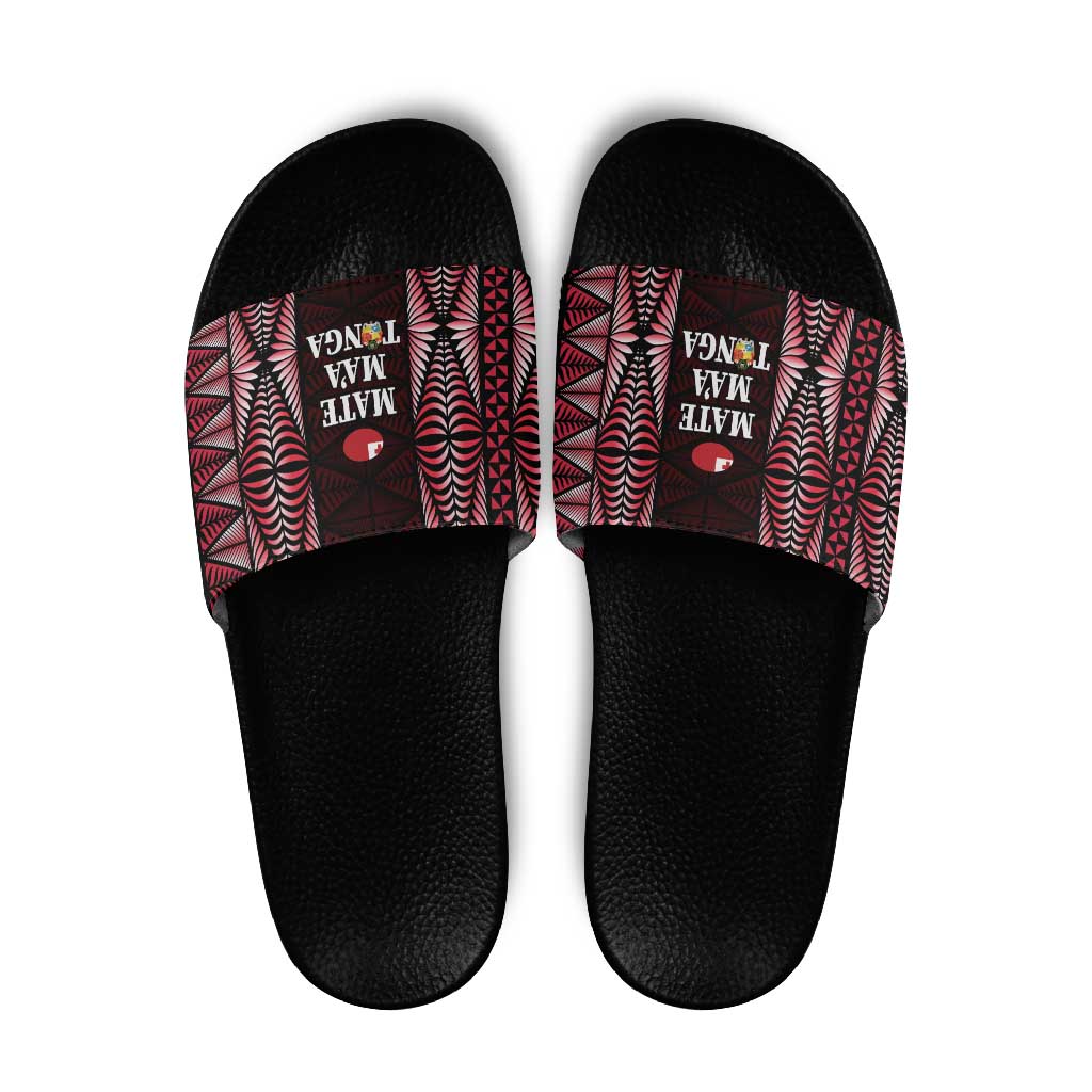 Tonga Rugby Slide Sandals 2025 Mate Maa Tonga Ngatu Motif LT14 Red - Polynesian Pride