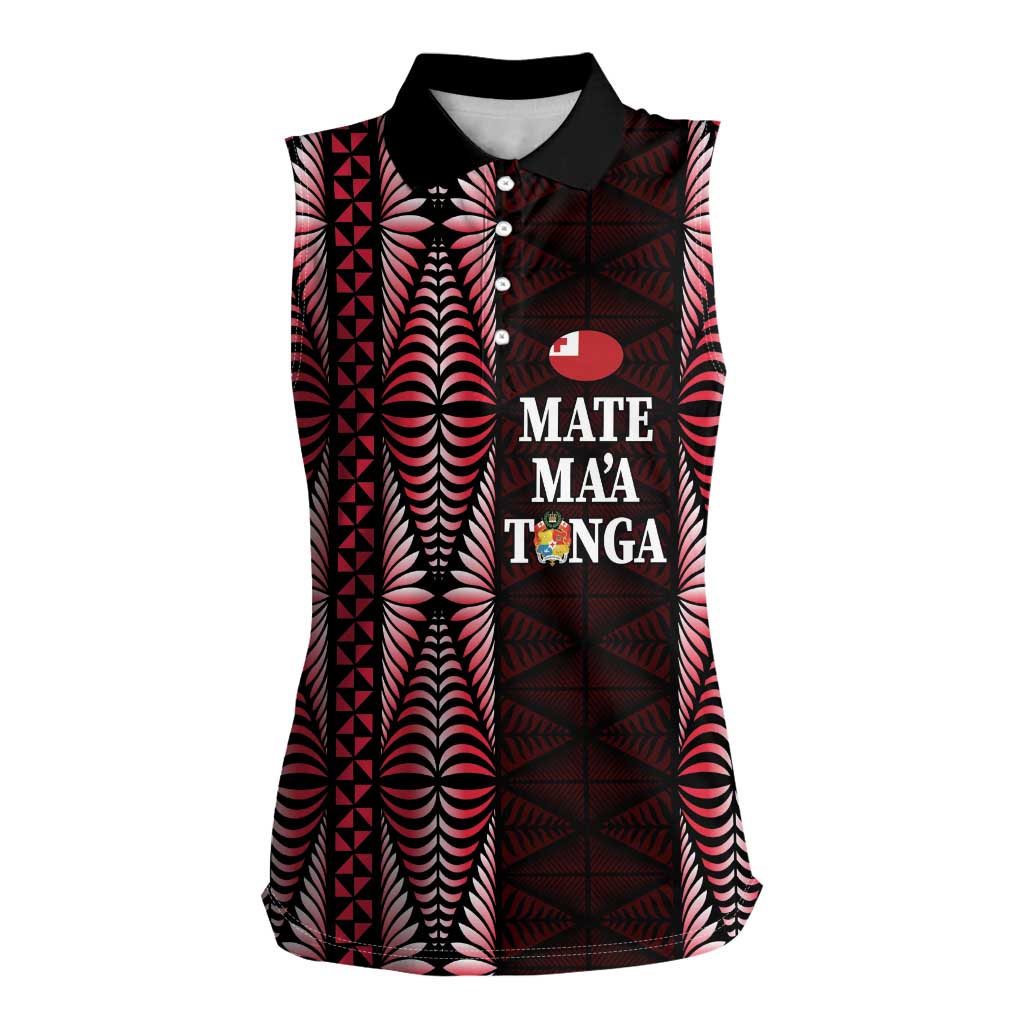 Tonga Rugby Personalised Women Sleeveless Polo Shirt 2025 Mate Maa Tonga Ngatu Motif - Polynesian Pride