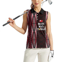 Tonga Rugby Personalised Women Sleeveless Polo Shirt 2025 Mate Maa Tonga Ngatu Motif - Polynesian Pride