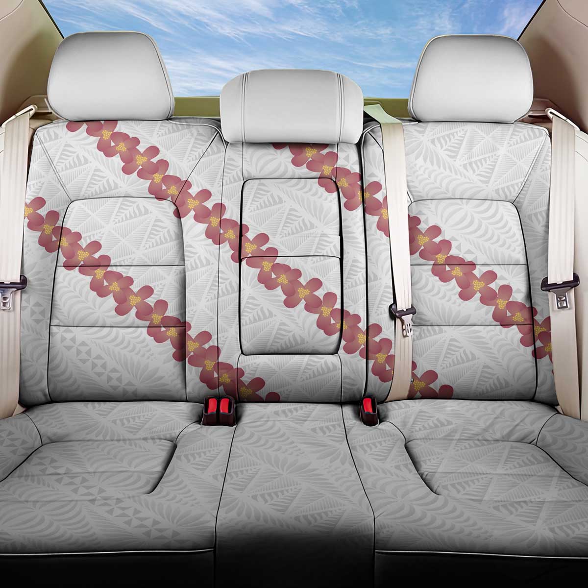 White Sunday Tonga Fakame Back Car Seat Cover Tongan Ngatu Heilala Lei - Polynesian Pride