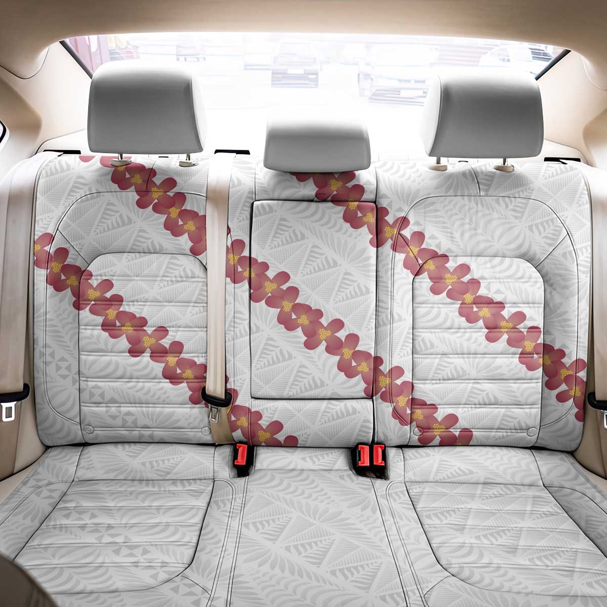 White Sunday Tonga Fakame Back Car Seat Cover Tongan Ngatu Heilala Lei - Polynesian Pride