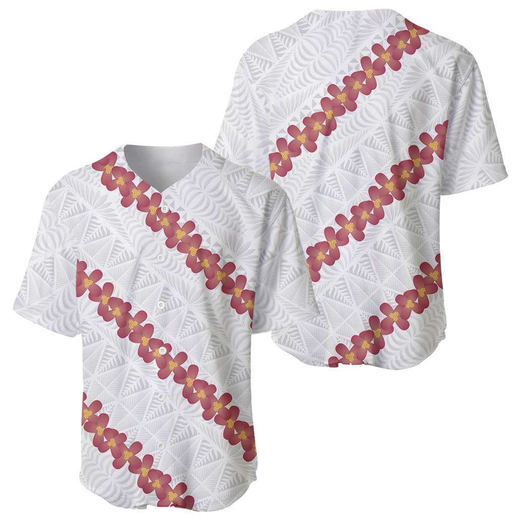 White Sunday Tonga Fakame Baseball Jersey Tongan Ngatu Heilala Lei - Polynesian Pride