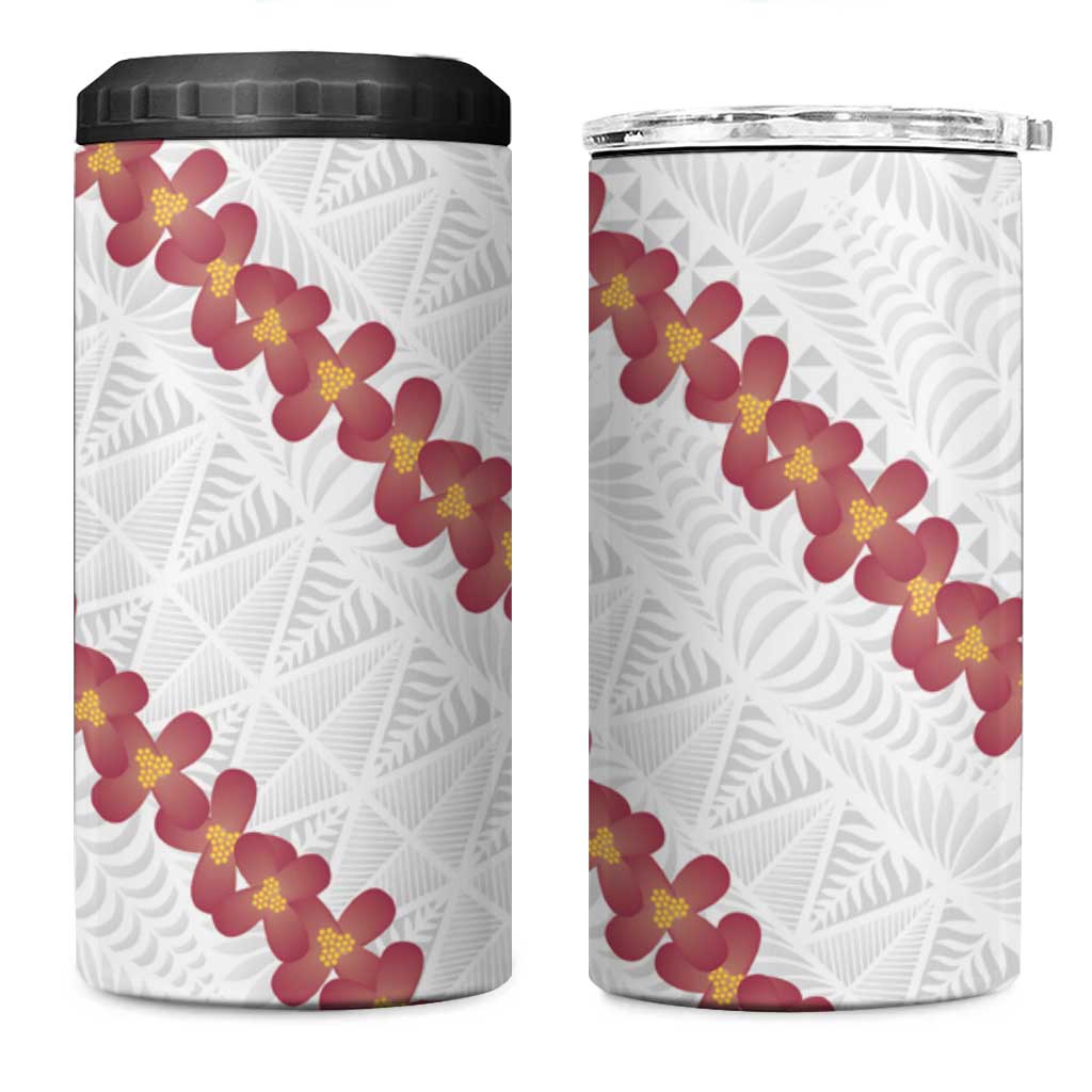 White Sunday Tonga Fakame 4 in 1 Can Cooler Tumbler Tongan Ngatu Heilala Lei - Polynesian Pride