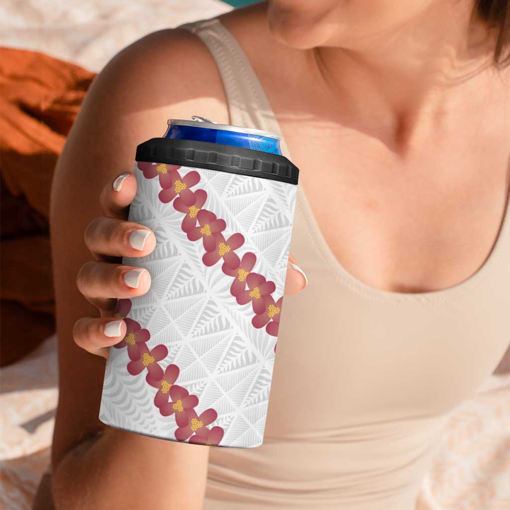 White Sunday Tonga Fakame 4 in 1 Can Cooler Tumbler Tongan Ngatu Heilala Lei - Polynesian Pride