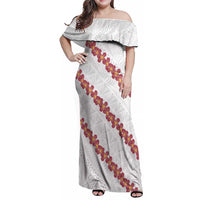 White Sunday Tonga Fakame Family Matching Off Shoulder Maxi Dress and Hawaiian Shirt Tongan Ngatu Heilala Lei - Polynesian Pride