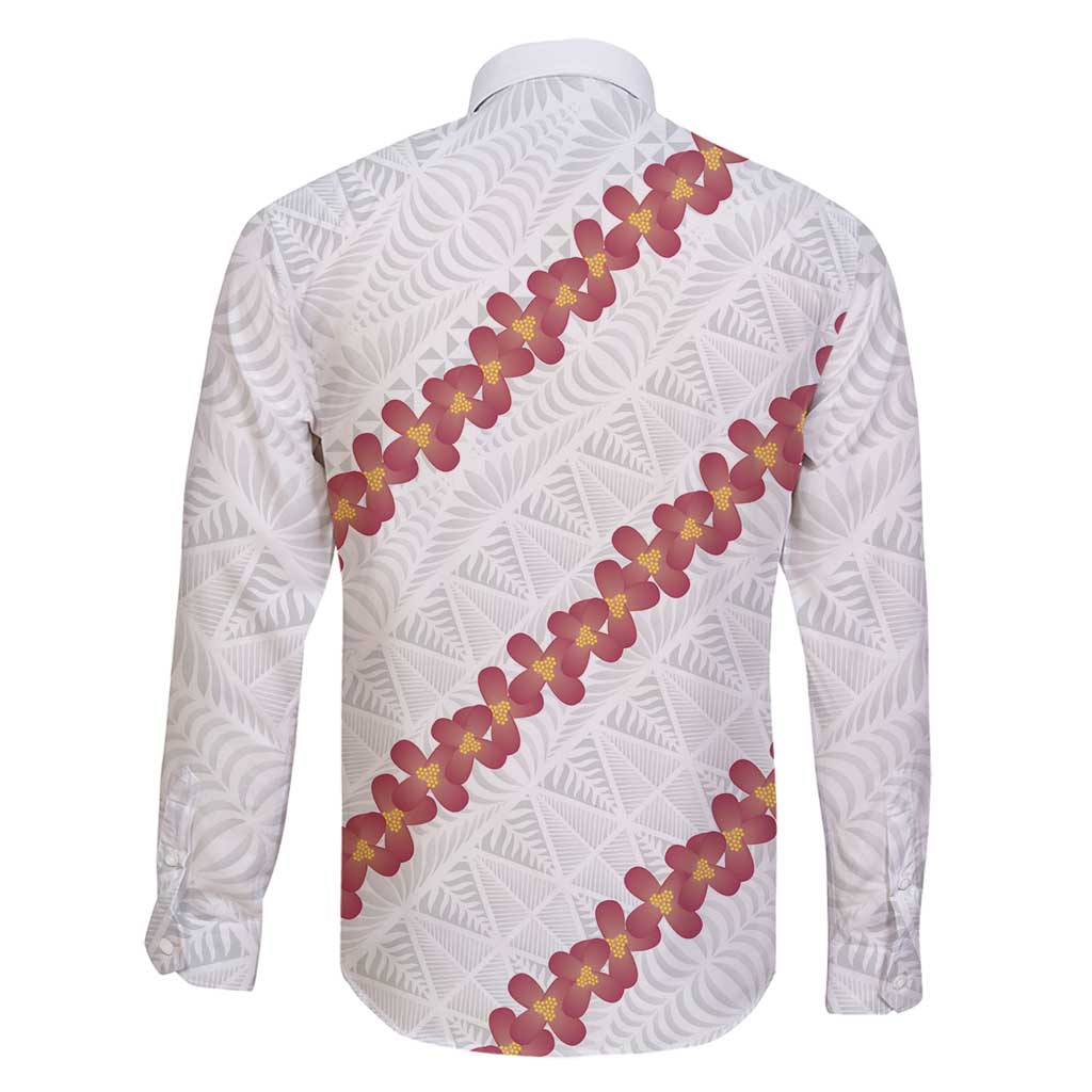 White Sunday Tonga Fakame Family Matching Off Shoulder Short Dress and Hawaiian Shirt Tongan Ngatu Heilala Lei - Polynesian Pride