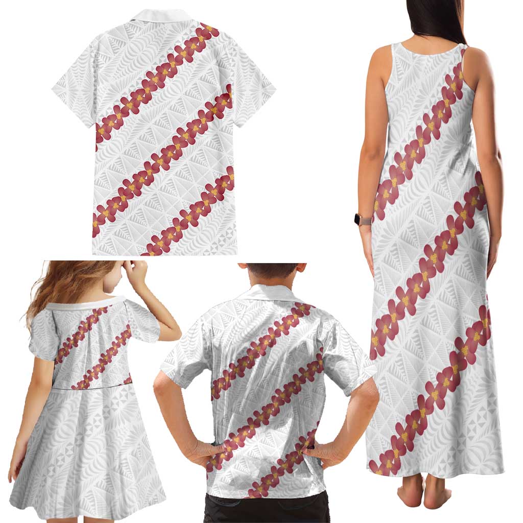 White Sunday Tonga Fakame Family Matching Tank Maxi Dress and Hawaiian Shirt Tongan Ngatu Heilala Lei - Polynesian Pride