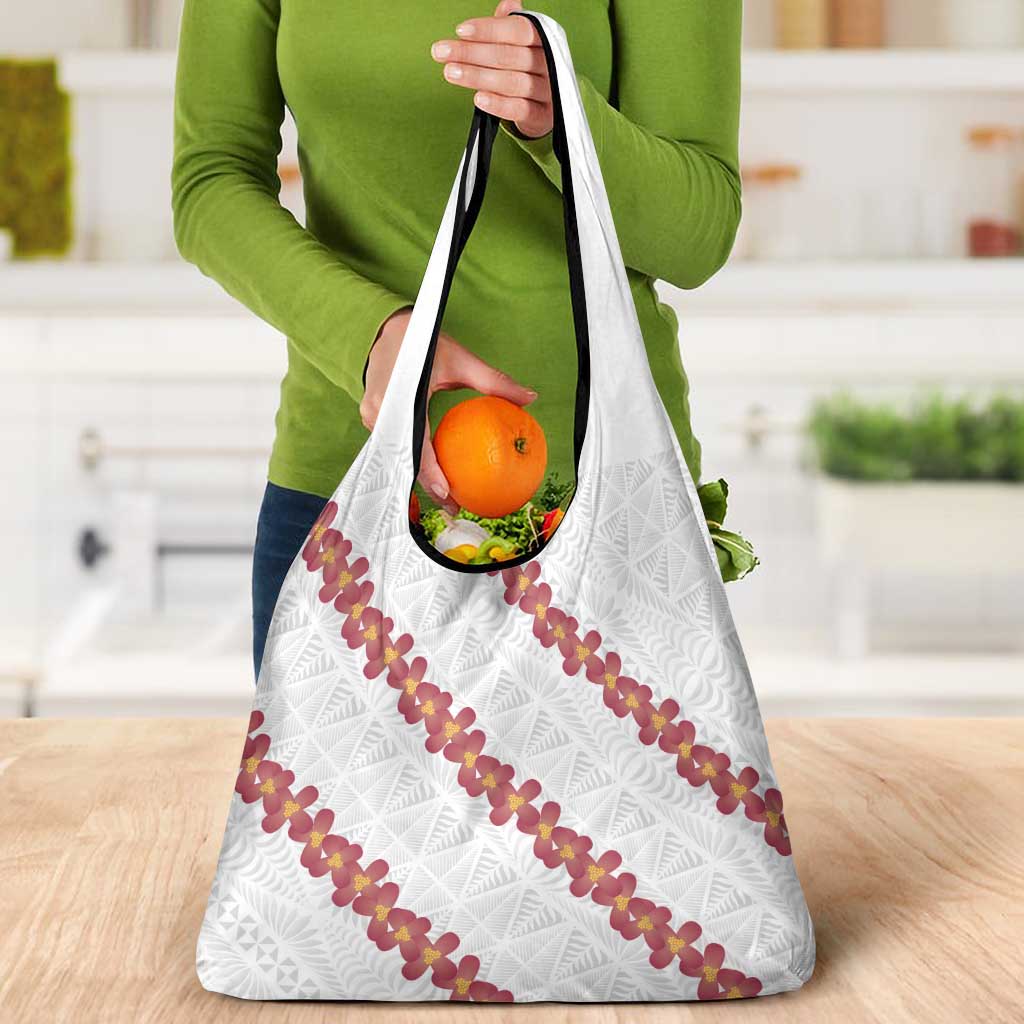 White Sunday Tonga Fakame Grocery Bag Tongan Ngatu Heilala Lei - Polynesian Pride