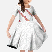 White Sunday Tonga Fakame Kid Short Sleeve Dress Tongan Ngatu Heilala Lei - Polynesian Pride
